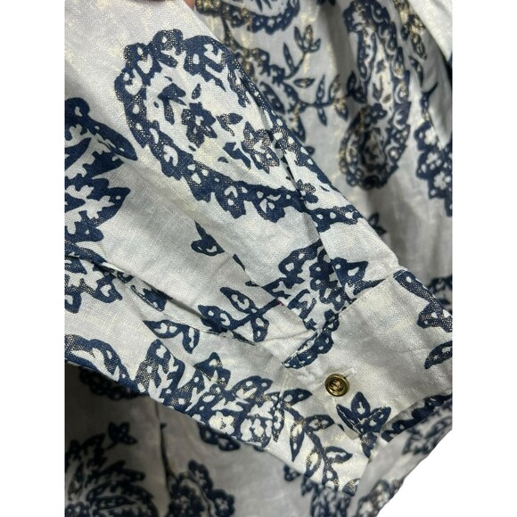 Charter Club Weekend Linen Shirt L Metallic Floral Paisley Casual Button Down - Picture 8 of 14